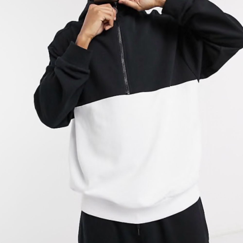 RYU Black White Oversized Athleisure V-Neck Long Sleeve Sweater women's Large